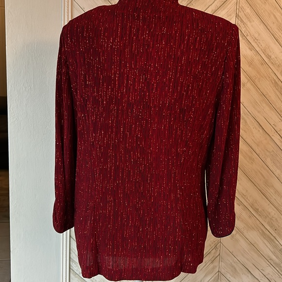 Alex Evenings open front jacket w/matching tank top maroon/black satin trim SP - Picture 5 of 11